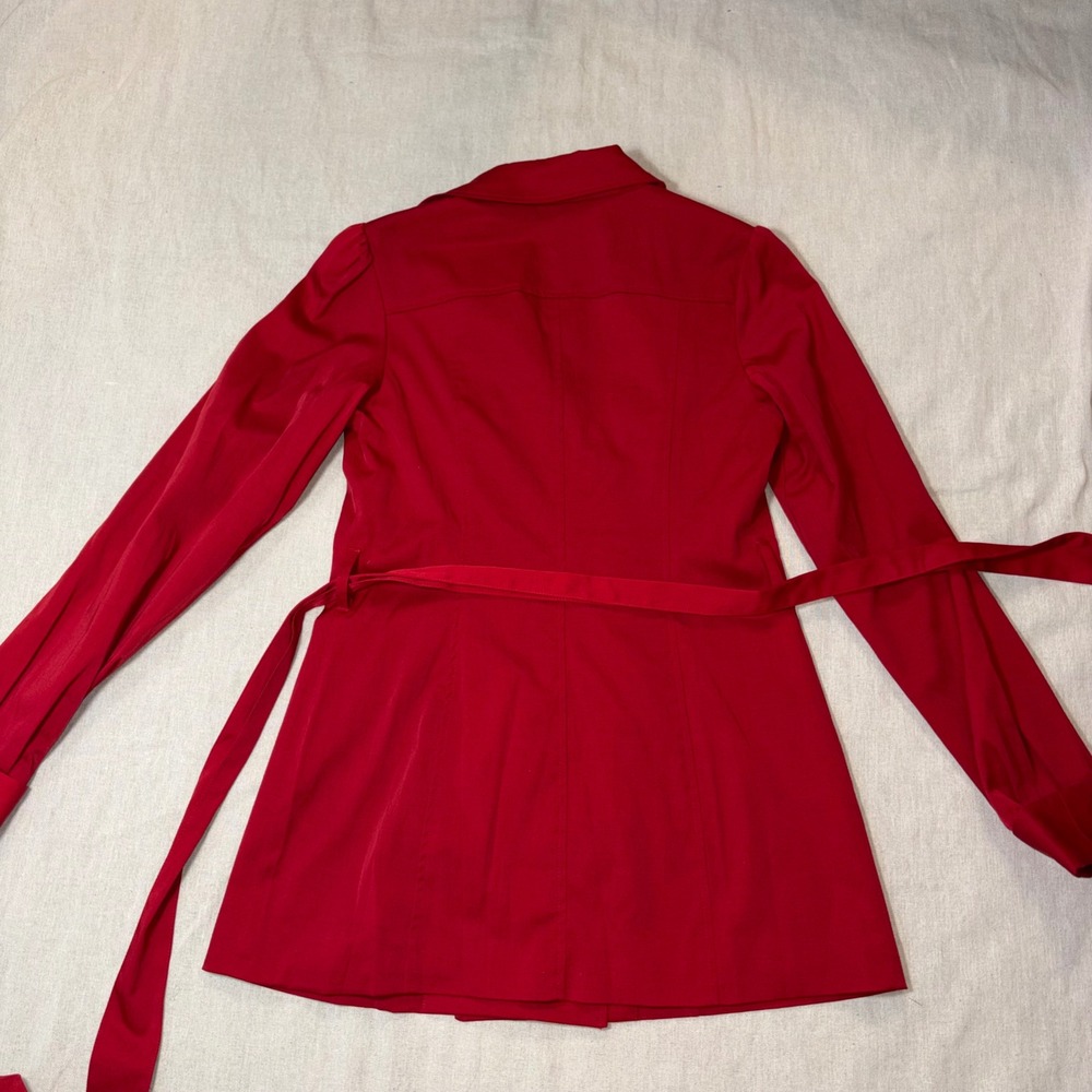 Vertigo Paris Red Double Breasted Trench Coat Zebra Lining size XS Belted Jacket - Picture 7 of 8